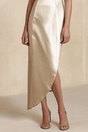 Work Satin Dress Blue V Neck Patchwork Sleeveless Maxi Dress