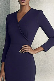 Work Dress Purple V Neck Long Sleeve Bodycon Mini Dress