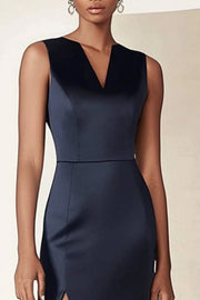 Work Dress Navy Blue V Neck Sleeveless Bodycon Mini Dress