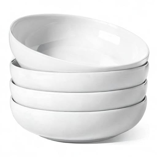 Pasta Bowls 45 oz, Salad Bowls Set for Serving Soup, Pasta, Noodle, Dinner, Large Kitchen Bowl Plates, Microwave Safe - 8.5 Inch, Set of 4, White