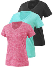 3 Pack Women's Short Sleeve Dry Fit T-Shirts Moisture Wicking Athletic V-Neck Gym Tee Exercise Yoga Tops
