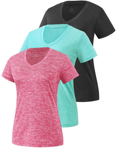 3 Pack Women's Short Sleeve Dry Fit T-Shirts Moisture Wicking Athletic V-Neck Gym Tee Exercise Yoga Tops