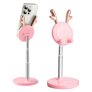 Cute Phone Stand for Desk, Deer Phone Holder, Angle & Height Adjustable Stand for iPhone, Kawaii Phone Stand Compatible with 4-12.9in Devices (Pink)