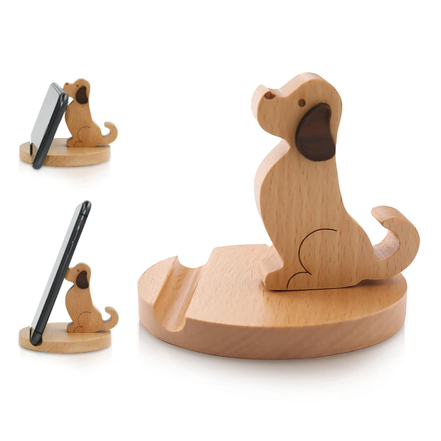 Wooden Cell Phone Stand Dog Phone Holder Animal Phone Stand, Novelty Desk Phone stand, Mobile Phone Holder Desk Decoration, for Universal Cell Phone Compatible with Mini Pad Phone X XS XR 11