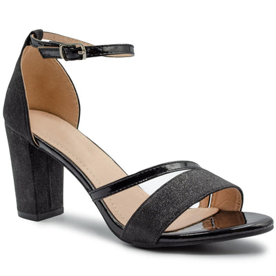 Womens Sparkle Diamante Low Mid Heel Sandals Wedding Bridal Prom Ladies Party