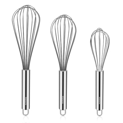 Stainless Steel Whisk Set 8" 10" 12" Kitchen Whisk Balloon Whisk Kitchen Wisk Wire Whisks for Cooking, Whisking, Blending, Beating, Stirring-3 Pack