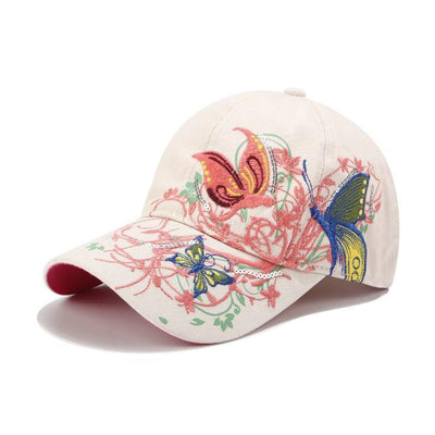 Butterfly Full Embroidered Women Baseball Cap Fashion Sequins Adjustable Strap Cotton Women Hats Sunlight Bowler Hat Ladies Baseball Cap