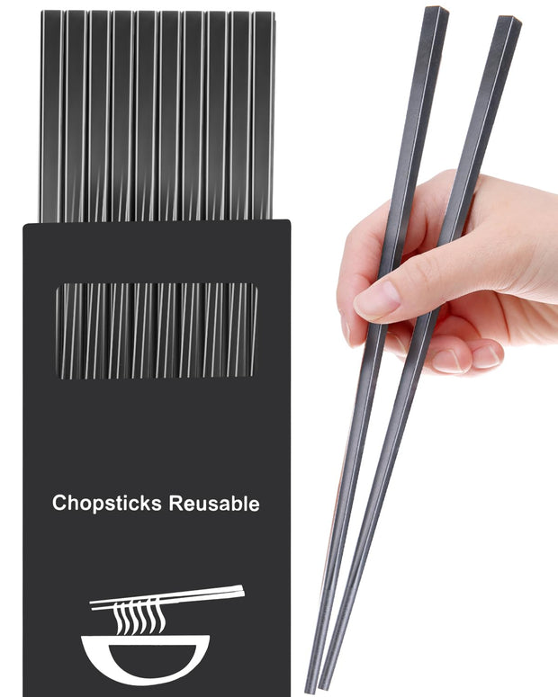 5 Pairs Dishwasher Safe Fiberglass Chopsticks Set,9.5 Inch Reusable Japanese Chinese Chopsticks , Non-Slip, Easy to Use (colorful ) (9.5 inch, pure black)