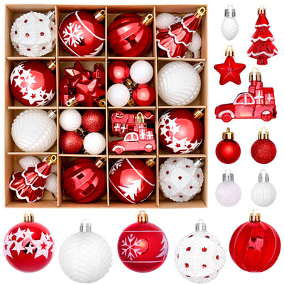 Various Styles of Christmas Ball Ornaments, Shatterproof Christmas Balls for Holiday Xmas Tree Decor, Hanging Ornament for Indoor Decoration (Red & White)