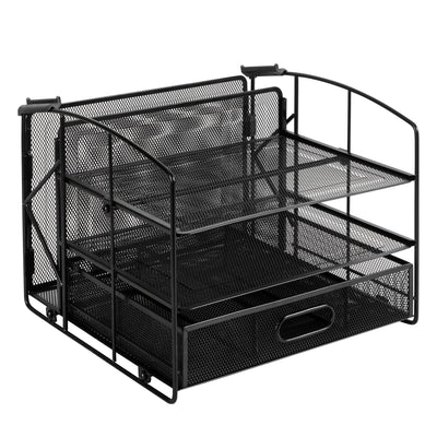 Rectangular Desk Organiser 3 Tray Sliding Drawer and Hanging File Holder, Black