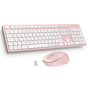 Wireless Keyboard and Mouse Set, 2.4GHz USB Computer Keyboards and Mouse Combo, Ergonomic Design with 12 Multimedia Shortcuts for HP/Lenovo Laptop and Mac-Pink