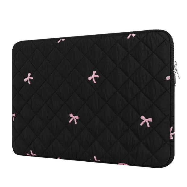 13-14 Inch Laptop Sleeve, Soft Protective Case with Embroidered Bows, Slim Lightweight Bag Compatible with 13-14 Inch MacBook Chromebook PC Notebook, Black