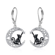 925 Sterling Silver Celtic Moon Cat/Cow/Star Leverback Earrings Cat Animal Jewellery Birthday Gifts for Women Girls