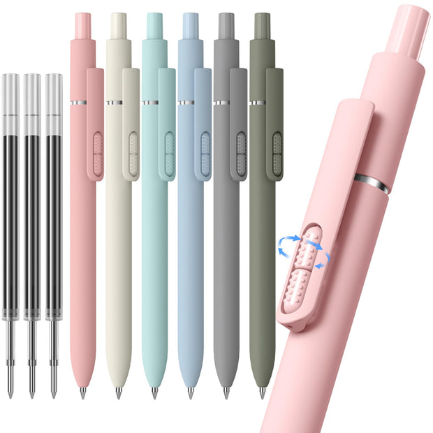 Smooth Writing Black Ink Ball Point Pens | High-end Long Lasting Retractable Pen for School, Home, Office (6 Pens with 3 Refills)