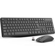 Wireless Keyboard and Mouse Set, Full Size Wireless Keyboard Ergonomic Design & Quiet USB Cordless Mouse Combo UK Layout, 12 Multimedia Shortcuts for Windows Computer PC Laptop Desktop,Black