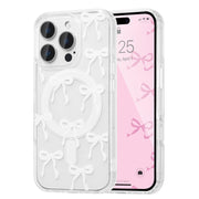 Magnetic for iPhone 14 Pro Max Case, Bow Case Compatible with MagSafe, Wireless Slim Clear Ribbon Aesthetic Phone Cover Anti-Yellowing Shockproof Protective Cover for Women Girl - White