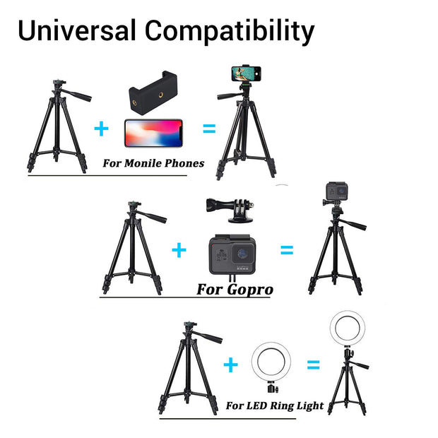 Lightweight Portable Camera Tripod for Iphone/Samsung/Smartphone/Action Camera/DSLR Camera with Phone Holder & Wireless Bluetooth Control Remote (Black)