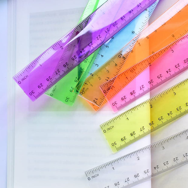 Color Transparent Ruler Plastic Rulers - Ruler 12 inch, Kids Ruler for School, Ruler with Centimeters, Millimeter and Inches, Assorted Colors