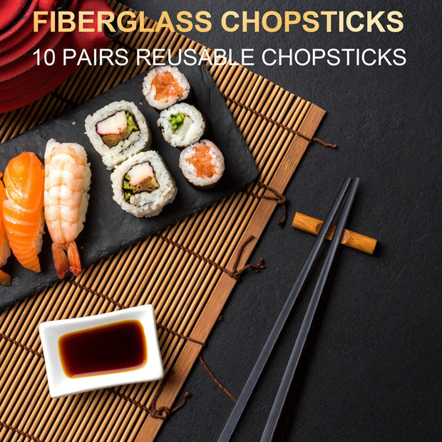 5 Pairs Dishwasher Safe Fiberglass Chopsticks Set,9.5 Inch Reusable Japanese Chinese Chopsticks , Non-Slip, Easy to Use (colorful ) (9.5 inch, pure black)