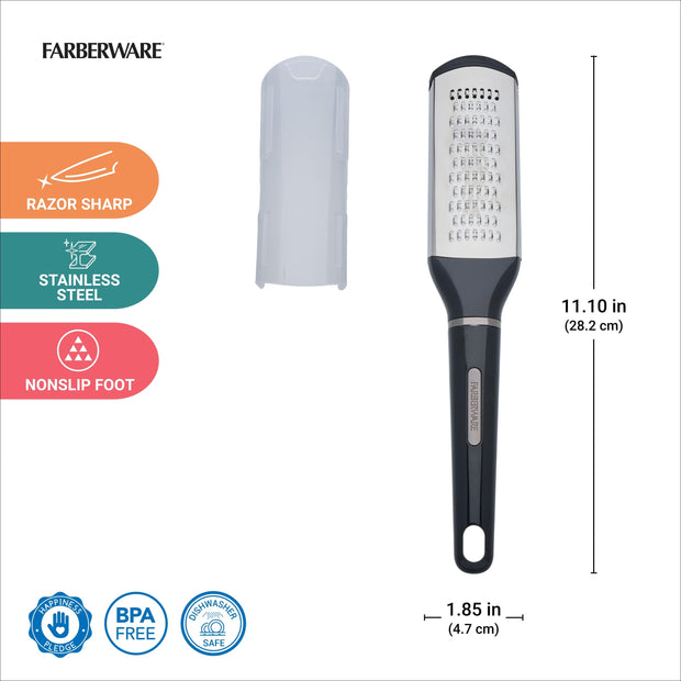 Professional Slim Zester and Grater – Stainless Steel Blade for Citrus, Ginger, Garlic, Cheese, and Herbs – Compact Design with Blade Cover, Dishwasher Safe