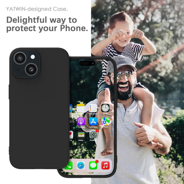 Silicone Case for iPhone 15, Soft-Touch, Shockproof, DustProof, Antiskid Full Body Armour Phone Cover for Apple iPhone 15 - Black