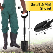 Garden Shovel for Digging, 31 inch Small Shovels Heavy Duty Portable Mini Spade with Curved D-Handle for Gardening, Digging, Camping, Car, Kids Sand Beach Shovels