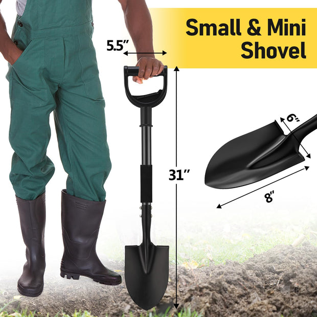Garden Shovel for Digging, 31 inch Small Shovels Heavy Duty Portable Mini Spade with Curved D-Handle for Gardening, Digging, Camping, Car, Kids Sand Beach Shovels