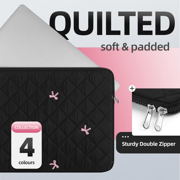 13-14 Inch Laptop Sleeve, Soft Protective Case with Embroidered Bows, Slim Lightweight Bag Compatible with 13-14 Inch MacBook Chromebook PC Notebook, Black