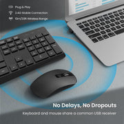 Wireless Keyboard and Mouse Set, Full Size Wireless Keyboard Ergonomic Design & Quiet USB Cordless Mouse Combo UK Layout, 12 Multimedia Shortcuts for Windows Computer PC Laptop Desktop,Black