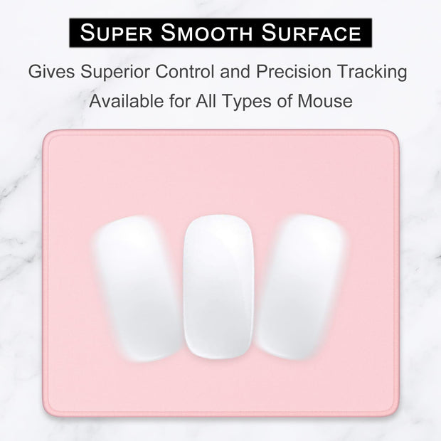 Mouse Pad, Premium-Textured Square Mousepad 26 x 21 cm, Stitched Edge Anti-Slip Waterproof Rubber Mouse Mat, Pretty Cute Mouse Pad for Office Gaming Laptop Women Kids Pink