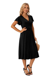 Womens Summer Wrap Dress Ladies Casual Ruffle Short Sleeve V-Neck Floral Beach Dresses for Women