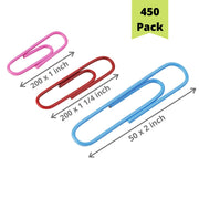 Paper Clips, 450 Pack, Assorted Colors, Paper Clips Assorted Sizes