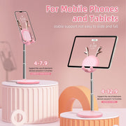 Cute Phone Stand for Desk, Deer Phone Holder, Angle & Height Adjustable Stand for iPhone, Kawaii Phone Stand Compatible with 4-12.9in Devices (Pink)