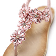 Women's Flat Sandals Ladies Thong Flat Sandals Bohemian Beaded Strap Sandals Diamante Rhinestone Leather Sandals