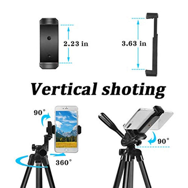 Lightweight Portable Camera Tripod for Iphone/Samsung/Smartphone/Action Camera/DSLR Camera with Phone Holder & Wireless Bluetooth Control Remote (Black)