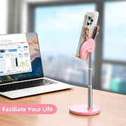 Cute Phone Stand for Desk, Deer Phone Holder, Angle & Height Adjustable Stand for iPhone, Kawaii Phone Stand Compatible with 4-12.9in Devices (Pink)