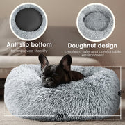 20in Calming Donut Bed for Puppy and Kitten, Washable Round Fluffy Pet Bed for Small Medium Dogs and Cats (Light Grey)