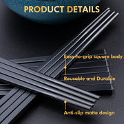 5 Pairs Dishwasher Safe Fiberglass Chopsticks Set,9.5 Inch Reusable Japanese Chinese Chopsticks , Non-Slip, Easy to Use (colorful ) (9.5 inch, pure black)