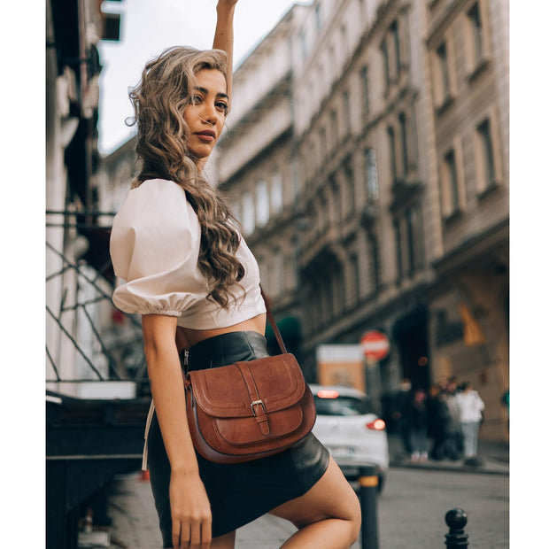 Crossbody Bag for Women Small Satchel and Shoulder Bag Vintage Saddle Handbags Vegan Leather