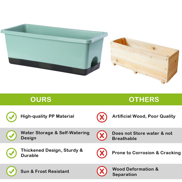 Window Box Planter 8 Pcs, 17 Inches Rectangle Flower Pots with Drainage Holes and Trays, Vegetable Planters for Windowsill Patio Garden Balcony Home Porch Yard Indoor Outdoor