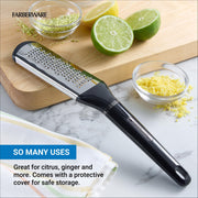 Professional Slim Zester and Grater – Stainless Steel Blade for Citrus, Ginger, Garlic, Cheese, and Herbs – Compact Design with Blade Cover, Dishwasher Safe