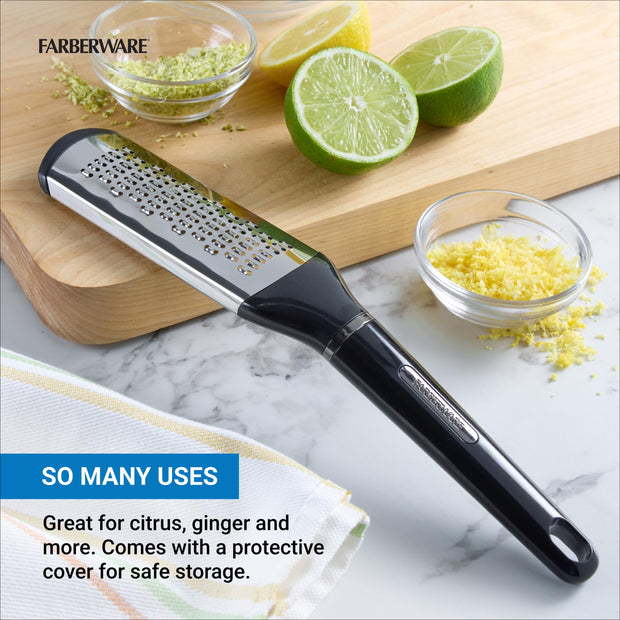 Professional Slim Zester and Grater – Stainless Steel Blade for Citrus, Ginger, Garlic, Cheese, and Herbs – Compact Design with Blade Cover, Dishwasher Safe