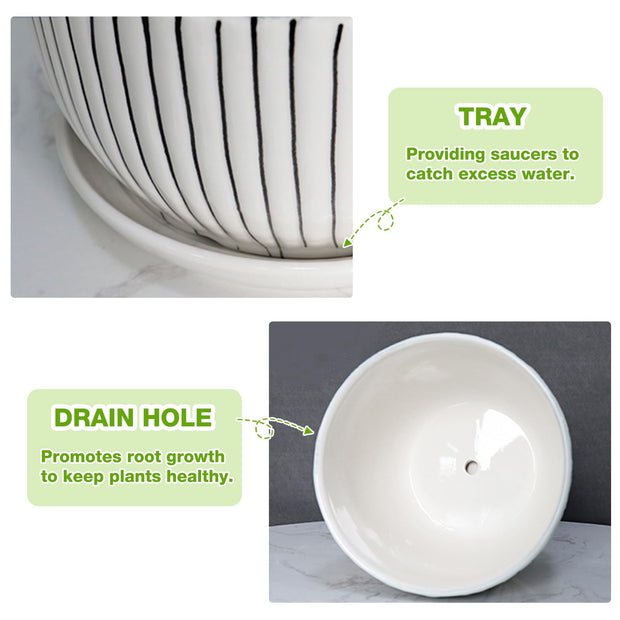 Ceramic Plant Pots Set of 3, 6.75/5.6/4.2 inch Planters with Drainage Holes and Saucer, Flower Pot Outdoor Indoor, Modern Decorative Planters for House Plants Garden Planters Succulent Pots