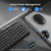 Wireless Keyboard and Mouse Set, Full Size Wireless Keyboard Ergonomic Design & Quiet USB Cordless Mouse Combo UK Layout, 12 Multimedia Shortcuts for Windows Computer PC Laptop Desktop,Black
