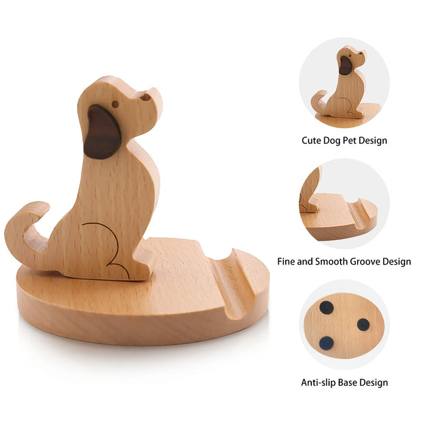 Wooden Cell Phone Stand Dog Phone Holder Animal Phone Stand, Novelty Desk Phone stand, Mobile Phone Holder Desk Decoration, for Universal Cell Phone Compatible with Mini Pad Phone X XS XR 11