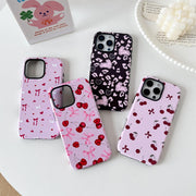 Case for iPhone 16 Pro Max, Cute Pink Bow Cherry Print Aesthetic Trendy Pattern for Women Girls Slim Durable Bumper Shockproof Hybrid Hard Back Phone Cover, Big Ribbon/Glossy