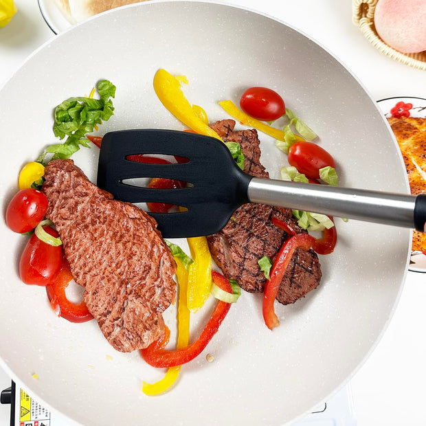 3Pcs Silicone Spatula Set Heat Resistant Spatulas for Nonstick Cookware Fish Turner Plastic Spatulas Rubber Wok Spatula, Long Large Spatula Silicone Cooking Use Kitchen Utensils Set