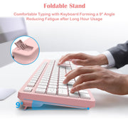 Wireless Keyboard and Mouse Set, 2.4GHz USB Computer Keyboards and Mouse Combo, Ergonomic Design with 12 Multimedia Shortcuts for HP/Lenovo Laptop and Mac-Pink