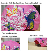 Butterfly Full Embroidered Women Baseball Cap Fashion Sequins Adjustable Strap Cotton Women Hats Sunlight Bowler Hat Ladies Baseball Cap