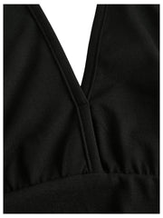 Women's Flared Flowy Ruched Halter Mini Dresses Ruffle Backless Going Out Mini Swing Dress